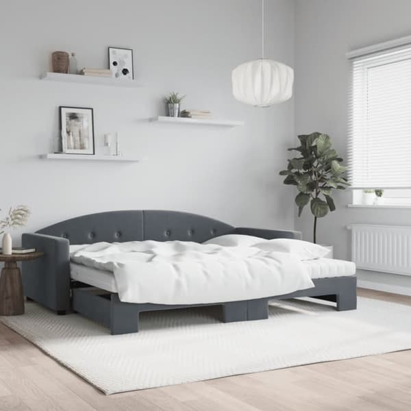 Dagbädd utdragbar med madrasser mörkgrå 90x200 cm sammet