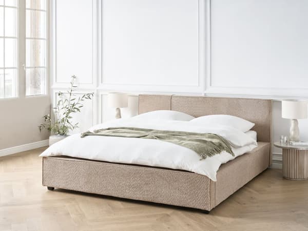 Seng med ramme taupe polstret boucle 160 x 200 cm moderne dobbelt til soveværelse