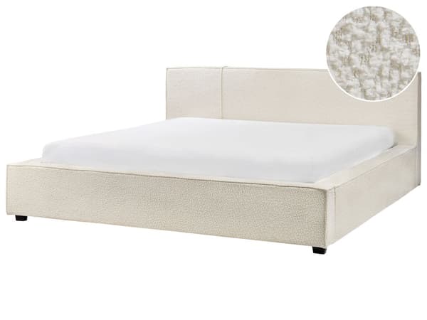 Sengeramme Off-White Boucle Polstring 180 x 200 cm Spaltegulv med Wingback Headboard Soverom Moderne Minimalistisk