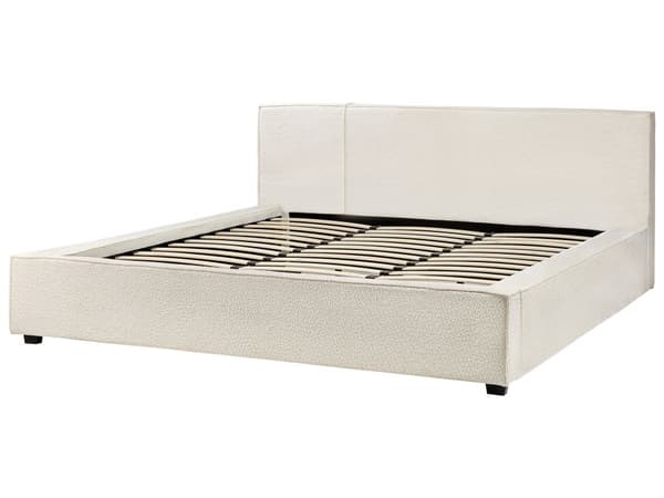 Sängram Off-White Boucle Klädsel 180 x 200 cm Lamellbotten Sovrum Modern Minimalistisk