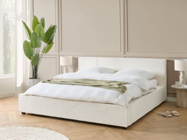 Sängram Off-White Boucle Klädsel 180 x 200 cm Lamellbotten Sovrum Modern Minimalistisk