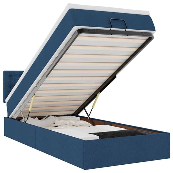 Ottoman säng med madrass och LED-lampor blå 90x200 cm tyg