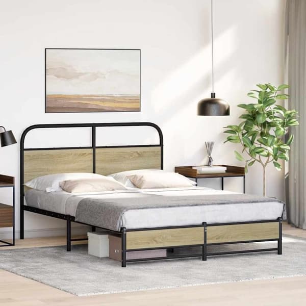 vidaXL Sengeramme uten madrass sonoma eik 135x190 cm konstruert tre