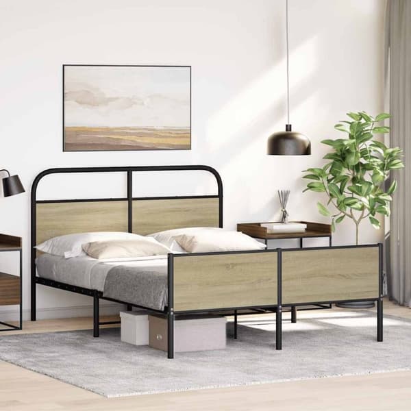 vidaXL Sengeramme uten madrass sonoma eik 135x190 cm konstruert tre