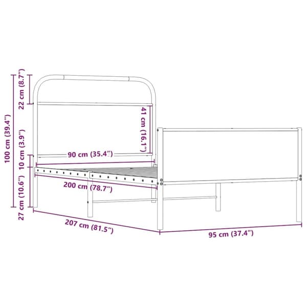 vidaXL Sengeramme uten madrass sonoma eik 90x200 cm konstruert tre