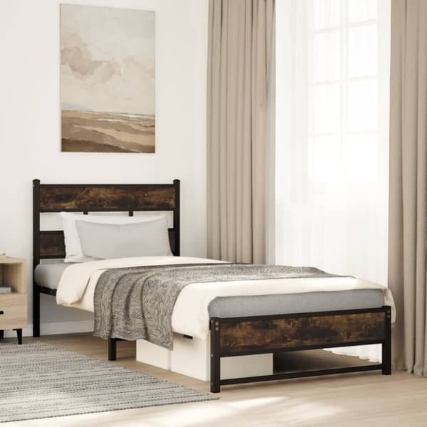vidaXL sengeramme uden madras 90x190 cm metal røget egetræsfarve