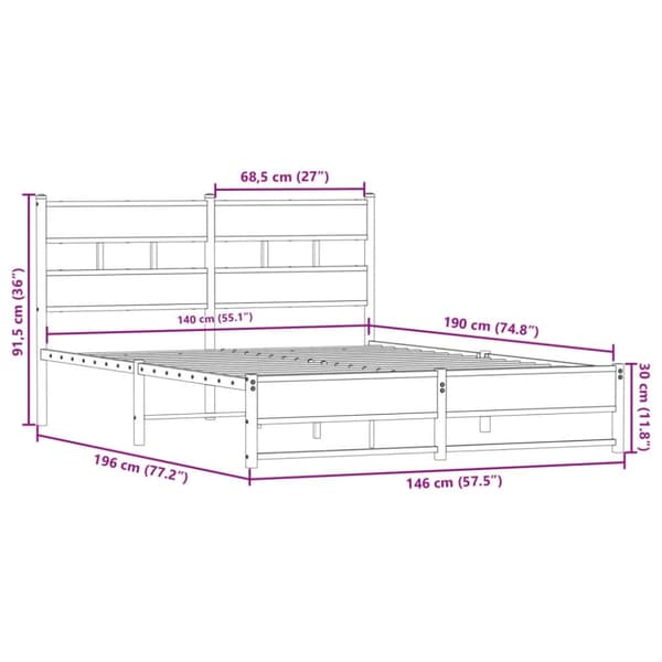vidaXL sengeramme uden madras 140x190 cm metal røget egetræsfarve