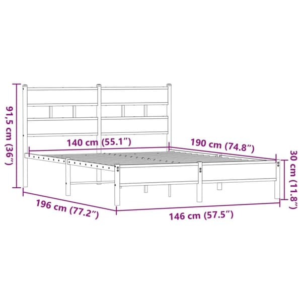 vidaXL sengeramme 140x190 cm uden madras konstrueret træ brunt eg