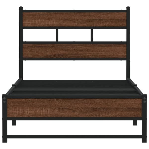 vidaXL Metallinen sängynrunko ilman patjaa ruskea tammi 75x190 cm