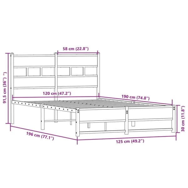 vidaXL Sengeramme i metall uten madrass sonoma eik 120x190 cm