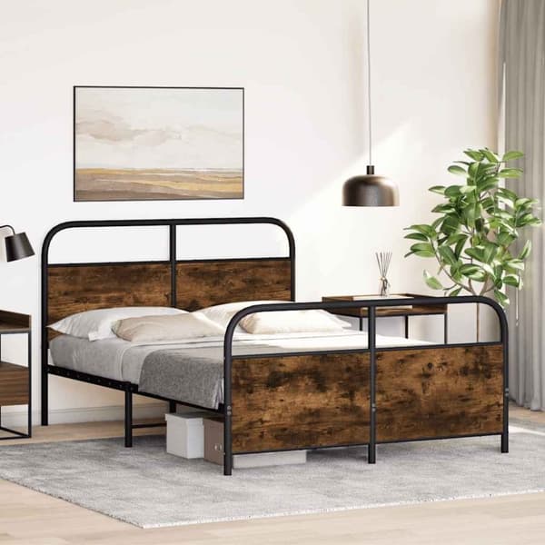 vidaXL Sengeramme uten madrass røkt eik 120x190 cm konstruert tre