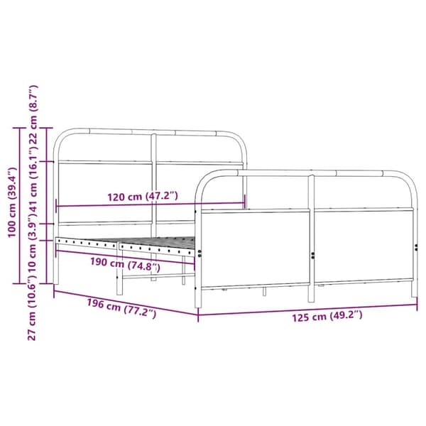 vidaXL Sengeramme uten madrass røkt eik 120x190 cm konstruert tre