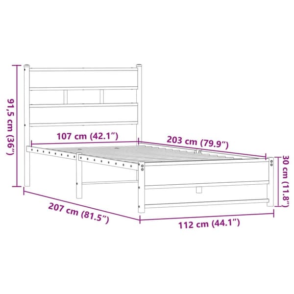 vidaXL sengeramme 107x203 cm uden madras metal brun egetræsfarve