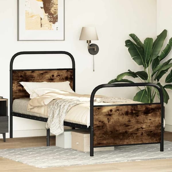 vidaXL Sengeramme uten madrass røkt eik 75x190 cm konstruert tre