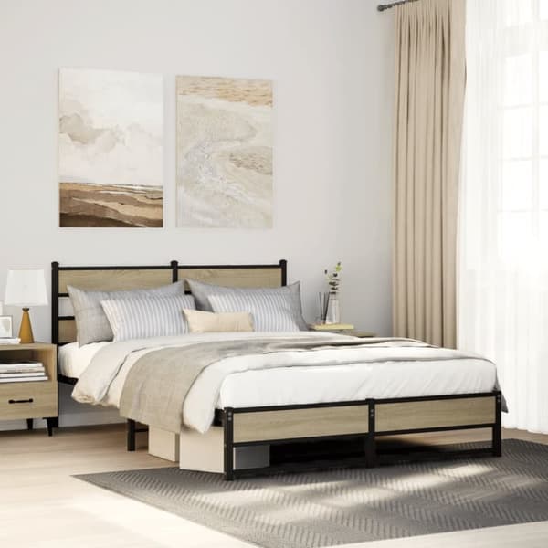 vidaXL Metallinen sängynrunko ilman patjaa Sonoma-tammi 135x190 cm