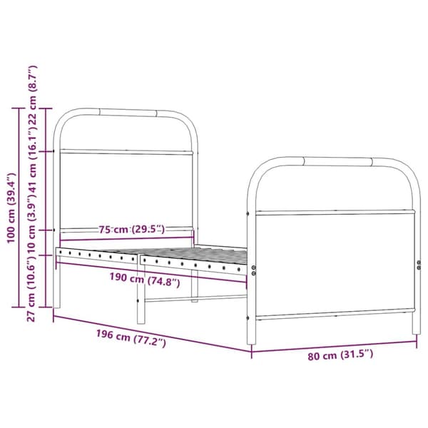 vidaXL Sengeramme uten madrass sonoma eik 75x190 cm konstruert tre