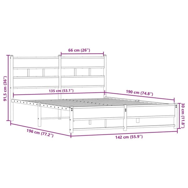 vidaXL Sengeramme i metall uten madrass røkt eik 135x190 cm