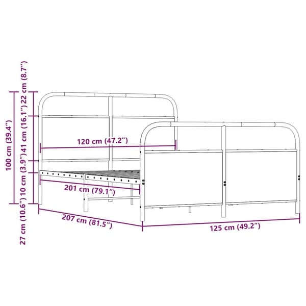 vidaXL Sengeramme uten madrass røkt eik 120x200 cm konstruert tre