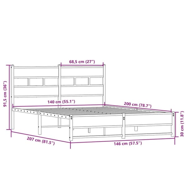 vidaXL Sengeramme i metall uten madrass sonoma eik 140x200 cm