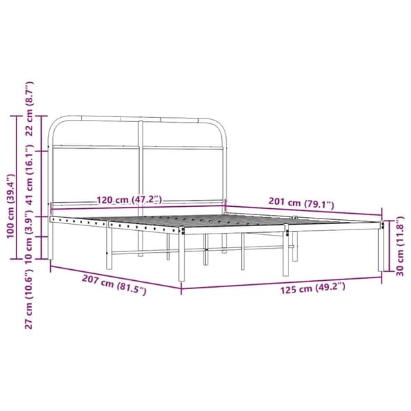vidaXL Sengeramme uten madrass røkt eik 120x200 cm konstruert tre