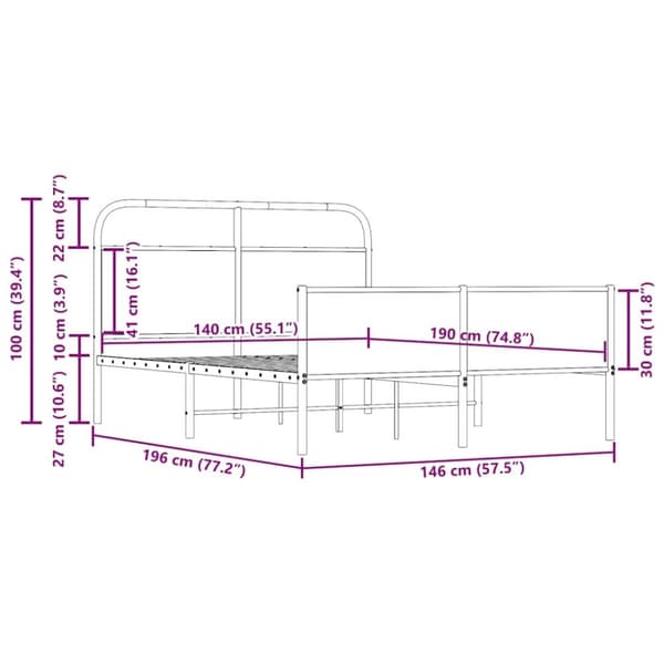 vidaXL Sengeramme uten madrass sonoma eik 140x190 cm konstruert tre