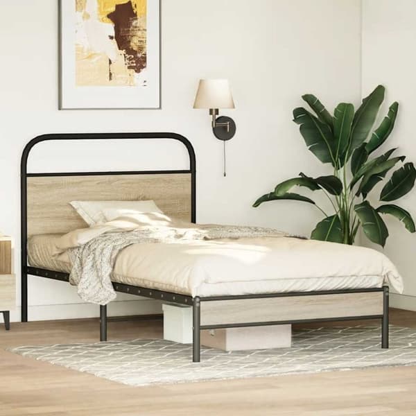 vidaXL Sengeramme uten madrass røkt eik 100x190 cm konstruert tre