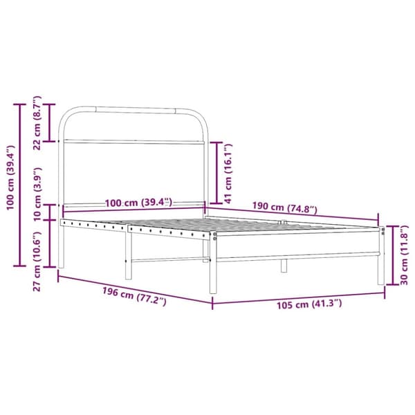 vidaXL Sengeramme uten madrass røkt eik 100x190 cm konstruert tre