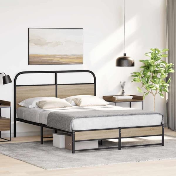 vidaXL Sengeramme uten madrass røkt eik 150x200 cm konstruert tre