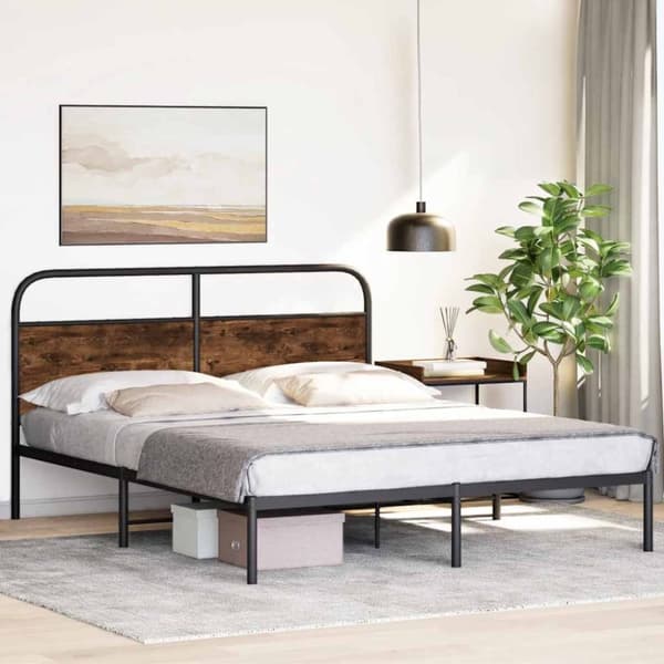 vidaXL Sengeramme uten madrass røkt eik 150x200 cm konstruert tre