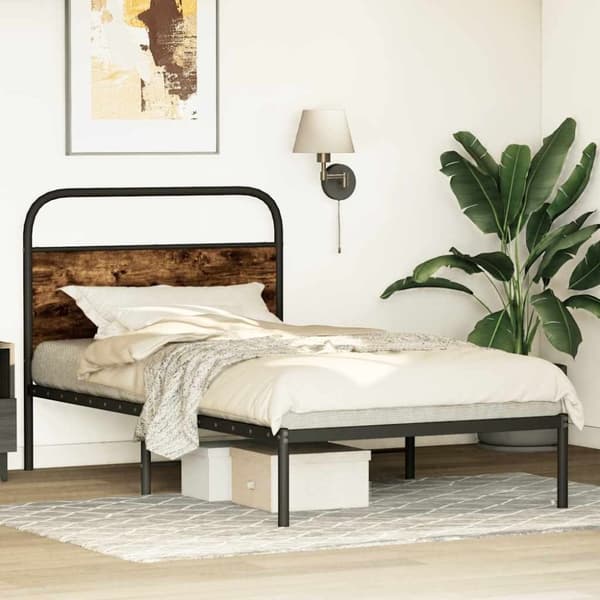 vidaXL Sängynrunko ilman patjaa 90x190 cm savutammi tekninen puu