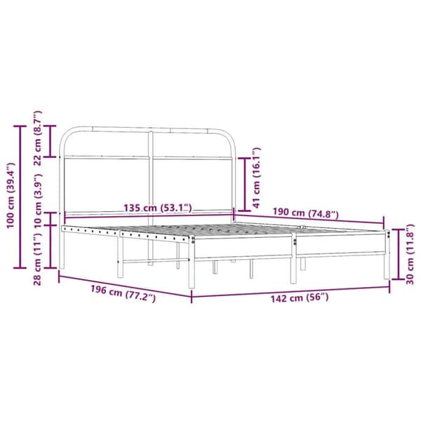 vidaXL Sengeramme uten madrass røkt eik 135x190 cm konstruert tre