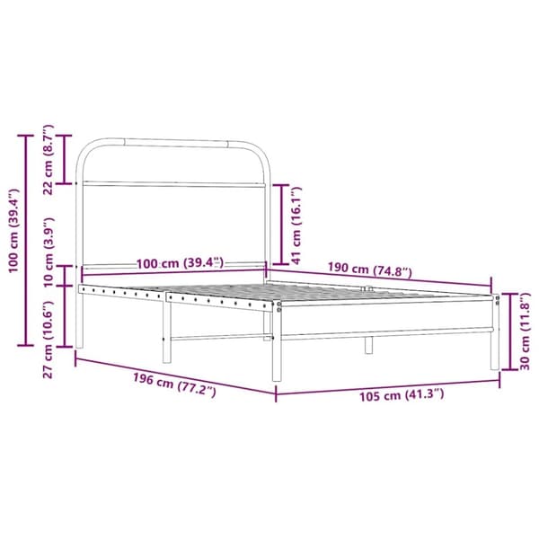 vidaXL Sengeramme uten madrass røkt eik 100x200 cm konstruert tre