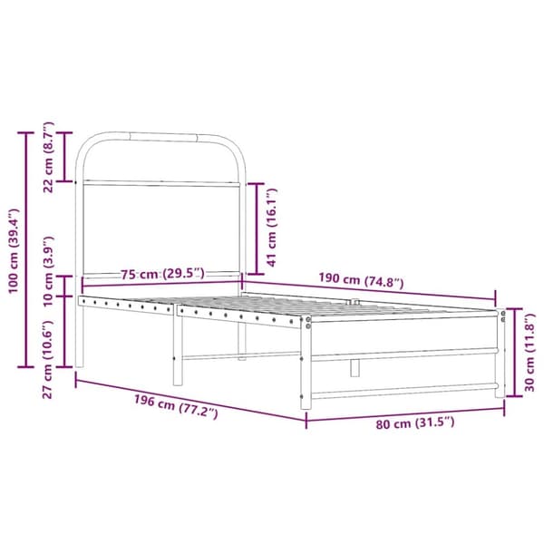 vidaXL Sängynrunko ilman patjaa 75x190 cm savutammi tekninen puu