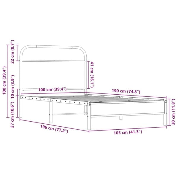 vidaXL Sengeramme uten madrass sonoma eik 100x190 cm konstruert tre
