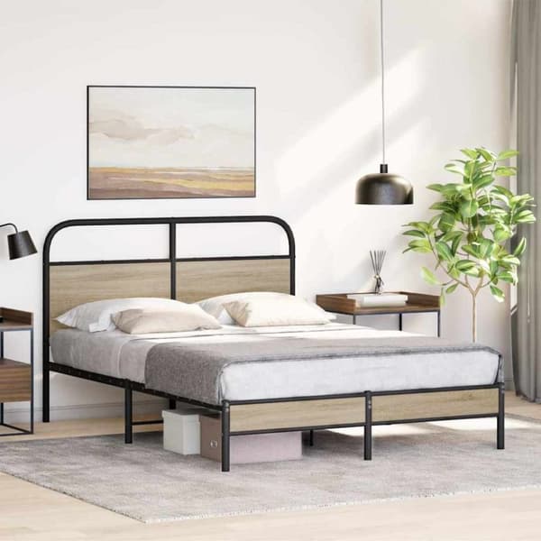 vidaXL Sengeramme uten madrass røkt eik 140x200 cm konstruert tre