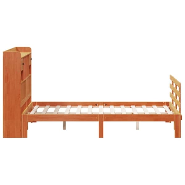 vidaXL Säng med bokhylla utan madrass vaxbrun 140x200cm massiv furu