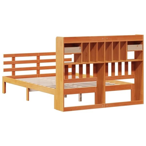 vidaXL Seng med bokhylle uten madrass voksbrun 160x200 cm heltre furu