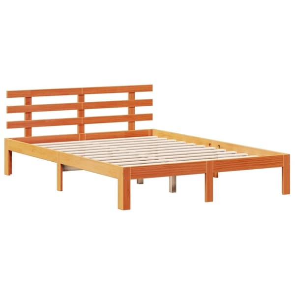 vidaXL Seng med bokhylle uten madrass voksbrun 160x200 cm heltre furu