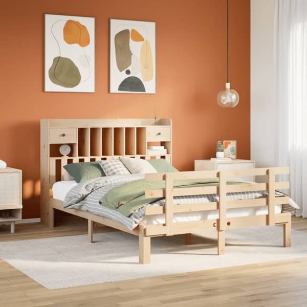 vidaXL Sänky kirjahyllyllä ilman patjaa 160x200 cm täysi mänty