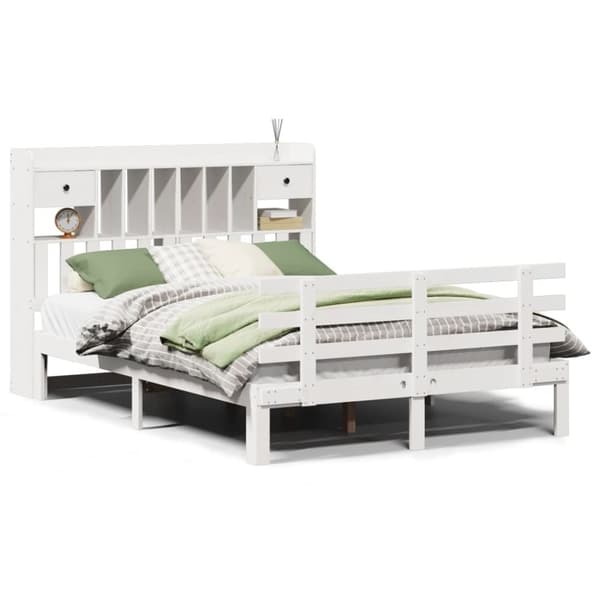 vidaXL Seng med bokhylle uten madrass hvit 140x200 cm heltre furu