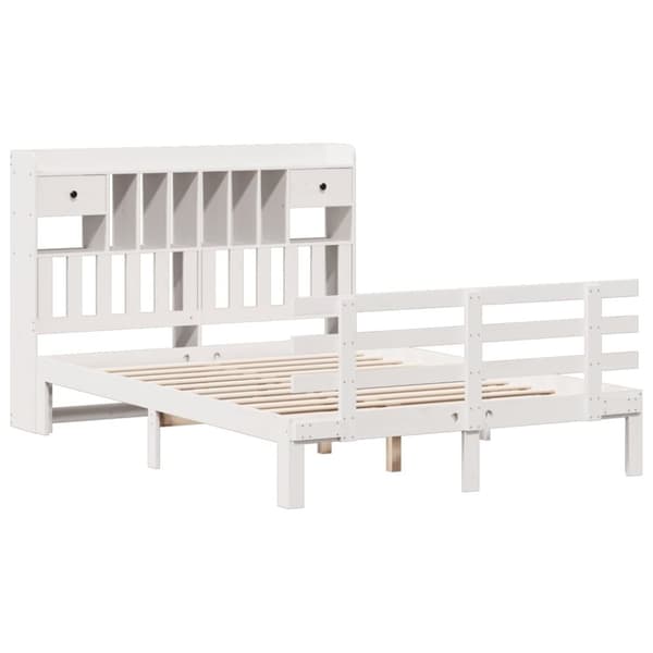 vidaXL Seng med bokhylle uten madrass hvit 140x190 cm heltre furu