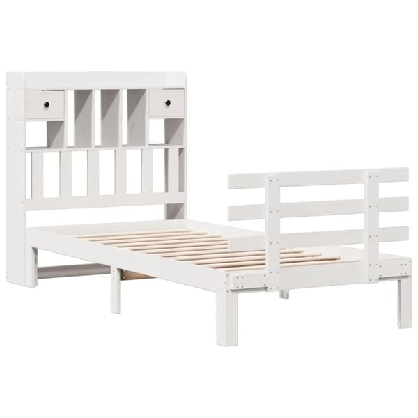 vidaXL Seng med bokhylle uten madrass hvit 100x200 cm heltre furu