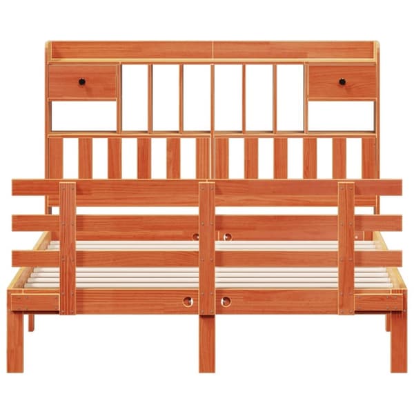 vidaXL Seng med bokhylle uten madrass voksbrun 140x190 cm heltre furu
