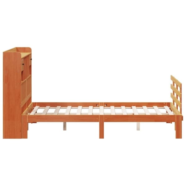 vidaXL Seng med bokhylle uten madrass voksbrun 140x190 cm heltre furu