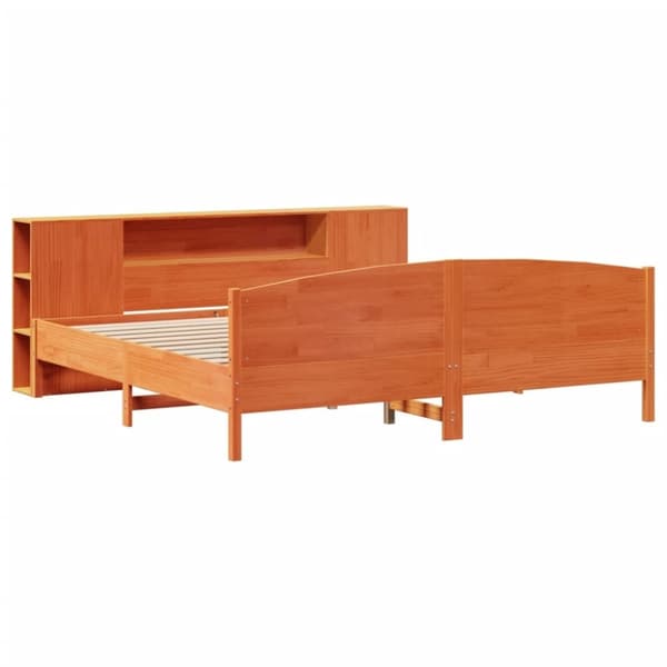 vidaXL Seng med bokhylle uten madrass voksbrun 180x200 cm heltre furu