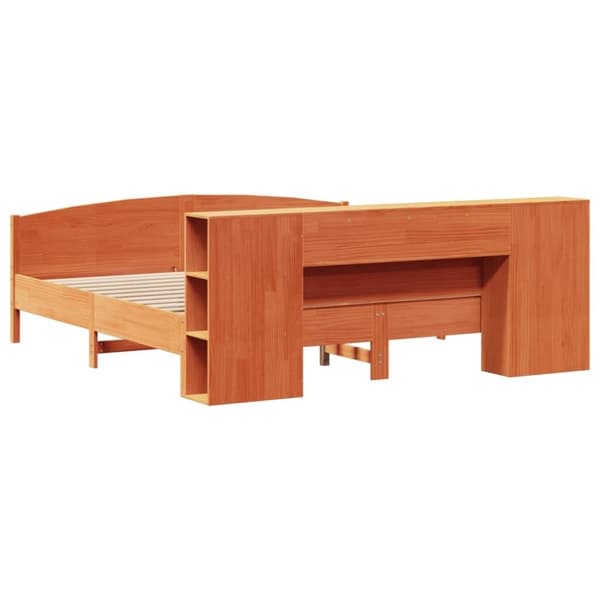 vidaXL Seng med bokhylle uten madrass voksbrun 180x200 cm heltre furu