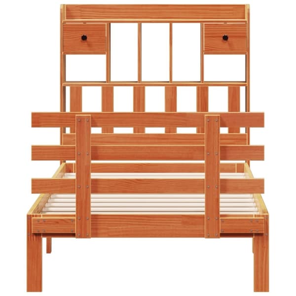 vidaXL Seng med bokhylle uten madrass voksbrun 75x190 cm heltre furu