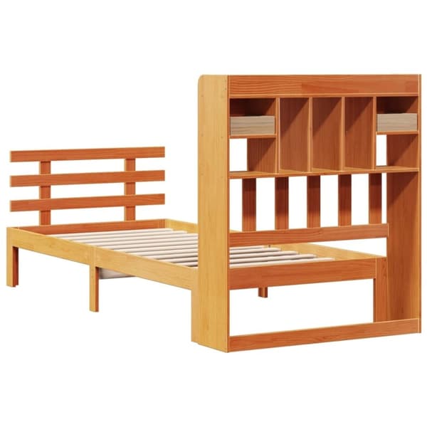 vidaXL Seng med bokhylle uten madrass voksbrun 75x190 cm heltre furu