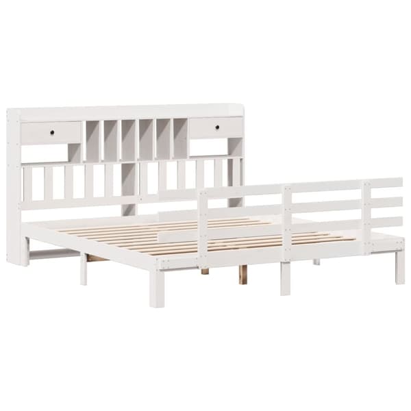 vidaXL Säng med bokhylla utan madrass vit 180x200cm massiv furu