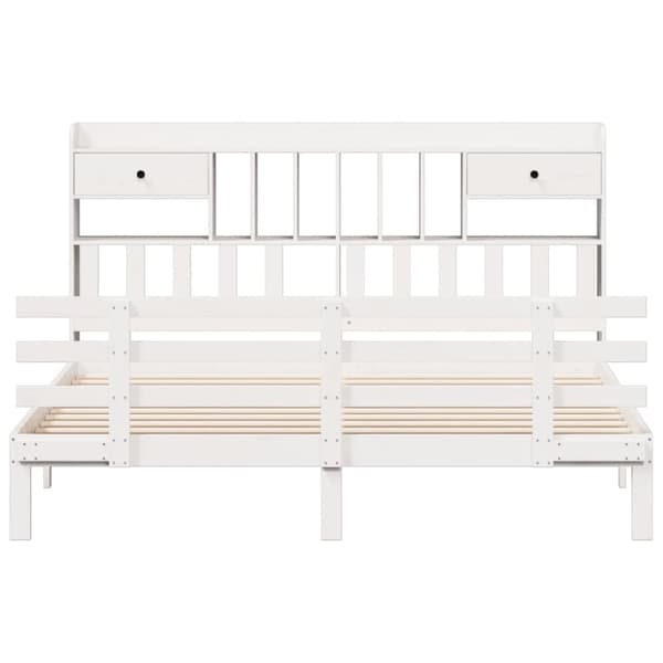 vidaXL Säng med bokhylla utan madrass vit 180x200cm massiv furu